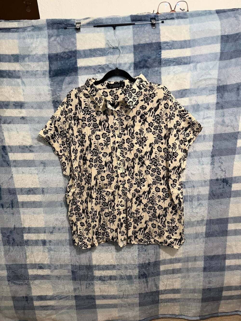 Lucky & Blessed Floral and Horse Print Short Sleeve Button-Up Shirt